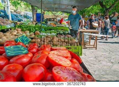 Sineu, Balearic Islands/spain; May/20/2020: Fruit And Vegetable Stall At The Traditional Street Mark