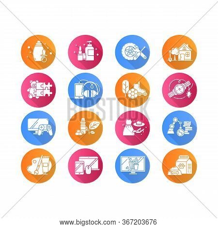 E Commerce Departments Flat Design Long Shadow Glyph Icons Set. Online Shopping Categories. Beauty A