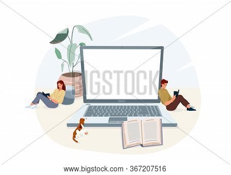 Online Elearning Education At Home Vector Illustration. Learning Design Isolated On White Background