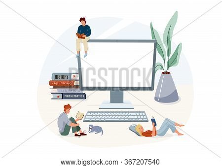 Online Elearning Education At Home Vector Illustration. Learning Design Isolated On White Background