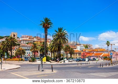 Lisbon Cityscape Panoramic View. Lisbon Or Lisboa Is The Capital And The Largest City Of Portugal.