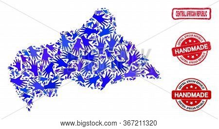 Vector Handmade Collage Of Central African Republic Map And Rubber Seals. Mosaic Central African Rep