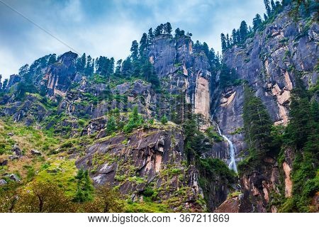 Yogini Waterfall Near Vashisht And Manali Village In Himalayas, Himachal Pradesh In North India
