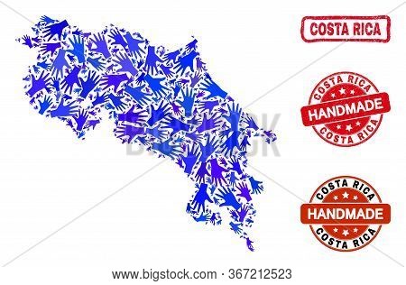 Vector Handmade Combination Of Costa Rica Map And Dirty Seals. Mosaic Costa Rica Map Is Made Of Scat
