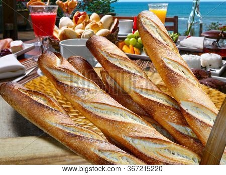 Breakfast with baguette Italian food