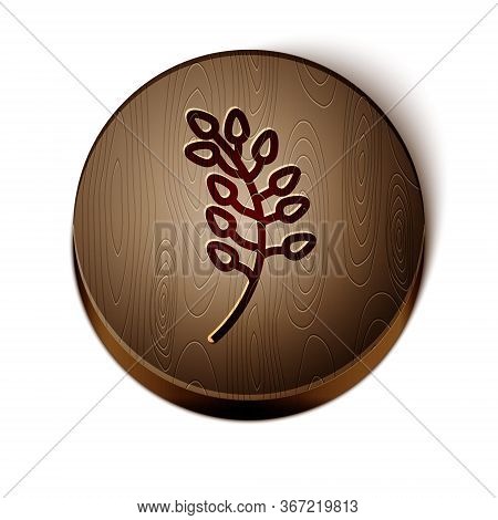 Brown Line Willow Leaf Icon Isolated On White Background. Wooden Circle Button. Vector