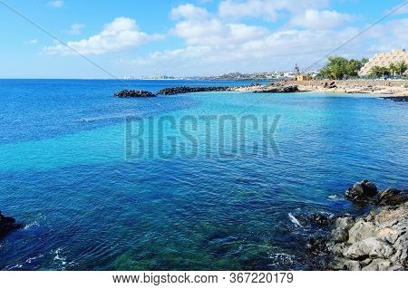 Lagoon With Turquoise Clear Water In Playa Jablillo Beach, In Costa Teguise, Lanzarote, Canary Islan