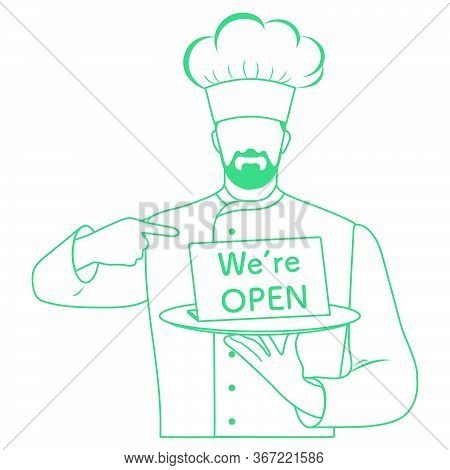 Vector Illustration Reopening Of Cafe, Restaurant After Covid-19 Quarantine, Coronavirus Pandemic. C
