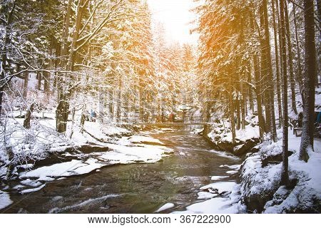 Mumlavsky Waterfall In The Czech Republic In Winter.