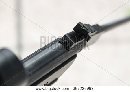 Detail Of The Breech Of A Classic Air Rifle. Closeup Of Opened Air Gun. Pellet Has Inserted To Chamb