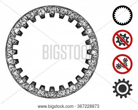 Mesh Annular Gear Web Symbol Vector Illustration. Carcass Model Is Based On Annular Gear Flat Icon. 