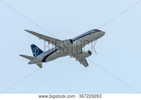 August 30, 2019. Zhukovsky, Russia. Russian Short-range Narrow-body Passenger Aircraft  Sukhoi Super