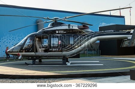 August 30, 2019 Zhukovsky, Russia. The Ansat Helicopter In The Aurus Design At The Maks-2019 Interna