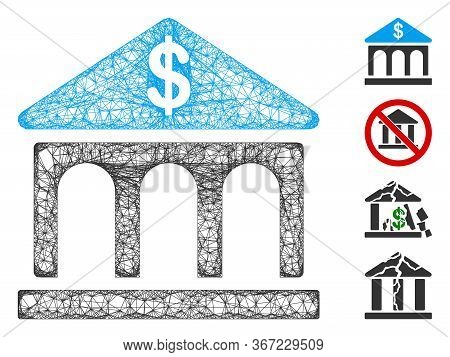 Mesh Classic Bank Building Web 2d Vector Illustration. Carcass Model Is Based On Classic Bank Buildi