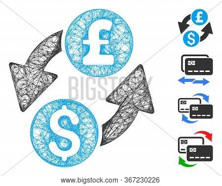 Mesh Dollar Pound Exchange Web Icon Vector Illustration. Carcass Model Is Based On Dollar Pound Exch