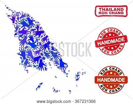 Vector Handmade Combination Of Koh Chang Map And Grunge Stamp Seals. Mosaic Koh Chang Map Is Designe