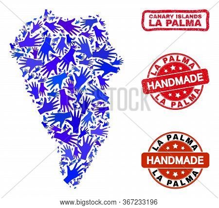 Vector Handmade Collage Of La Palma Island Map And Rubber Watermarks. Mosaic La Palma Island Map Is 