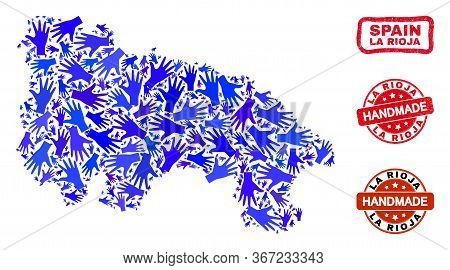 Vector Handmade Combination Of La Rioja Of Spain Map And Rubber Seals. Mosaic La Rioja Of Spain Map 