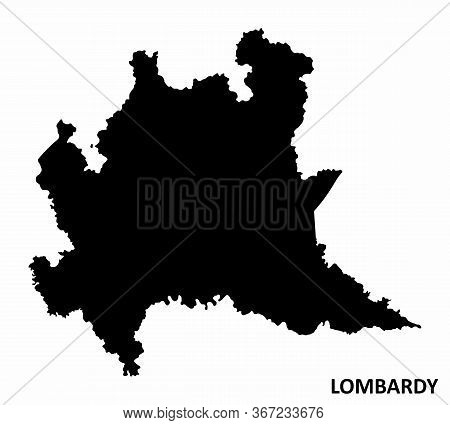 The Dark Silhouette Map Of Lombardy Region On White Background