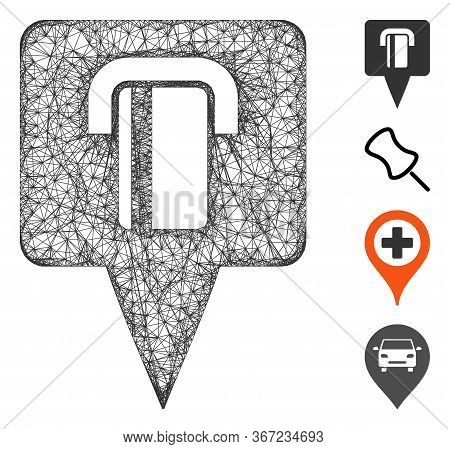 Mesh Bank Terminal Map Pointer Web Symbol Vector Illustration. Carcass Model Is Based On Bank Termin