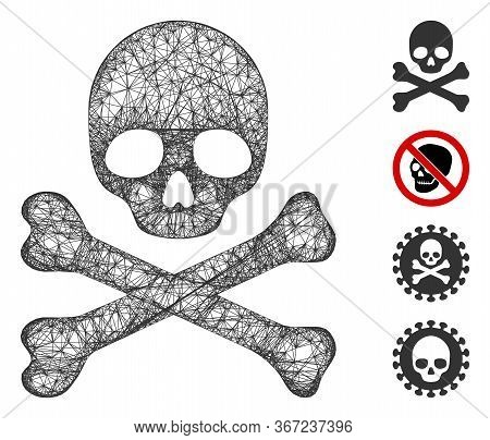 Mesh Death Web Icon Vector Illustration. Carcass Model Is Based On Death Flat Icon. Network Forms Ab