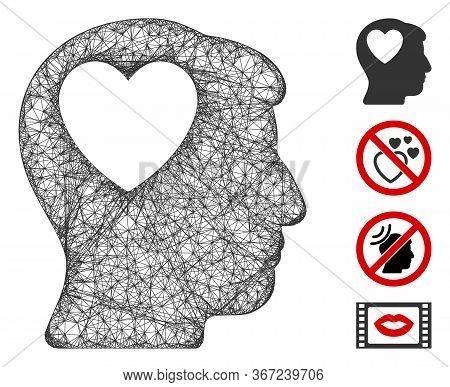 Mesh Love Heart Think Web 2d Vector Illustration. Carcass Model Is Based On Love Heart Think Flat Ic