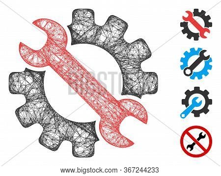 Mesh Service Tools Web 2d Vector Illustration. Model Is Based On Service Tools Flat Icon. Mesh Forms