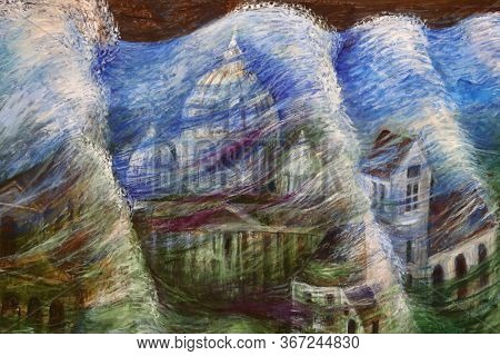 PRIMISWEILER, GERMANY - OCTOBER 19, 2014: St. Peter's Basilica in Rome detail of fresco by Sieger Koder at Church of St. Clement in Primisweiler, Germany