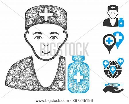 Mesh Apothecary Doctor Web Icon Vector Illustration. Carcass Model Is Based On Apothecary Doctor Fla