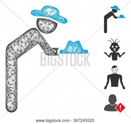 Mesh Gentleman Servant Web Icon Vector Illustration. Carcass Model Is Based On Gentleman Servant Fla