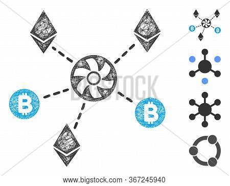 Mesh Cryptocurrency Blender Rotor Web 2d Vector Illustration. Model Is Based On Cryptocurrency Blend