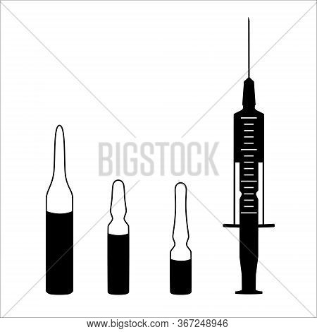 Medical Ampoules And Syringe Icon Isolated On White Background. Simple Medical Sign Isolated. Ampoul