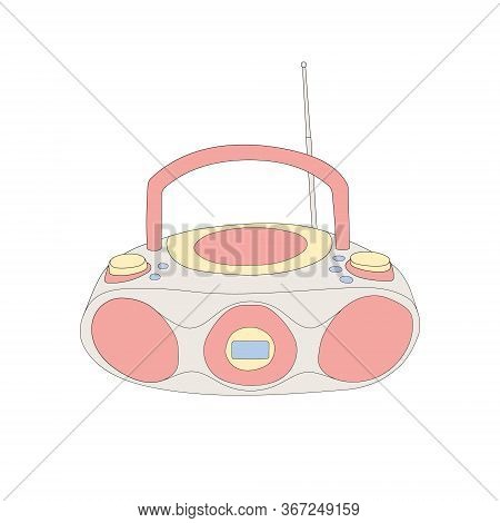 Vector Hand Drawn Flat Illustration Of Cd Recorder Isolated On White Background. Retro Vintage 2000s