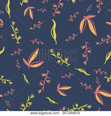 Leaves And Wildflowers Seamless Vector Pattern. Nature Themed Surface Print Design. For Fabris, Stat