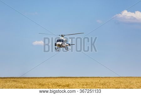 Vendeuvre-sur-barse, France - 6 July, 2017: Image Of A Helicopter Of France Television Broadcasting 