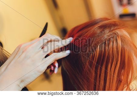 Hair Salon, Beauty Spa. Procedure Of Hair Extensions.