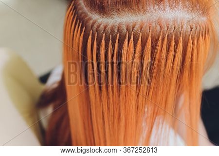 Hair Salon, Beauty Spa. Procedure Of Hair Extensions.