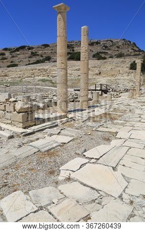 ruins of old anticue city Amathus. Old square and pillars. Take in Cyprus