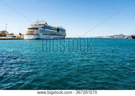 Piraeus, Greece - April 10, 2020: Cruise Ship With Aidabella Lettering In Aegean Sea