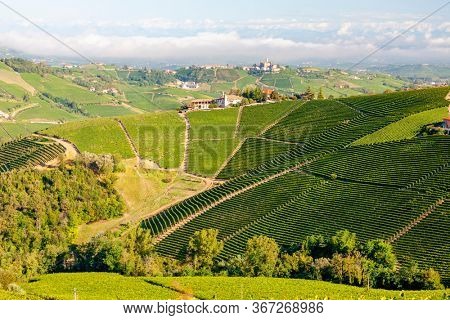 View of the village of Serralunga d`Alba and the wonderful Langa, italy