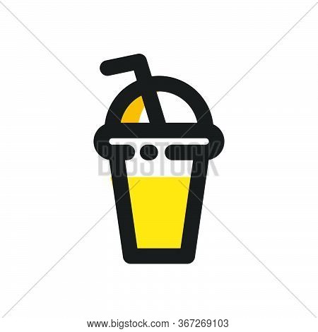Flat Mbe Style Black Gold Sweet Dessert Drink Icon, Lovely Yellow Orange Beverage Ice Cream Item, Ad