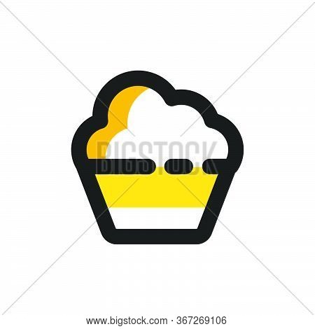 Flat Mbe Style Black Gold Sweet Dessert Drink Icon, Lovely Yellow Orange Beverage Ice Cream Item, Ad