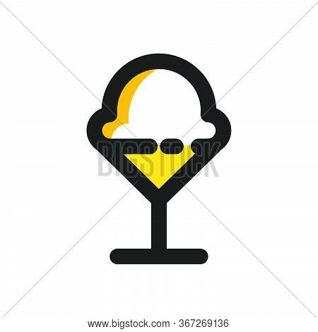Flat Mbe Style Black Gold Sweet Dessert Drink Icon, Lovely Yellow Orange Beverage Ice Cream Item, Ad