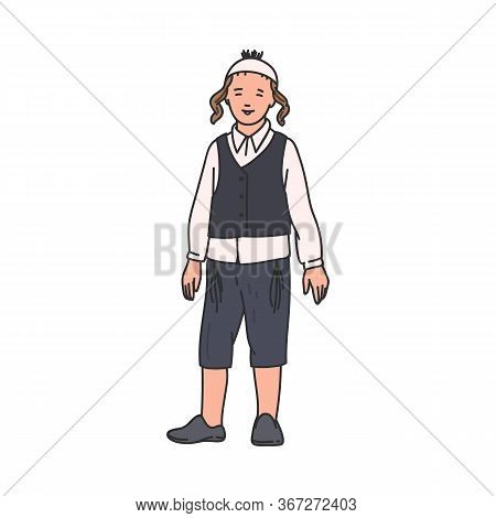 Jewish Boy Character In Traditional Suit Sketch Vector Illustration Isolated.