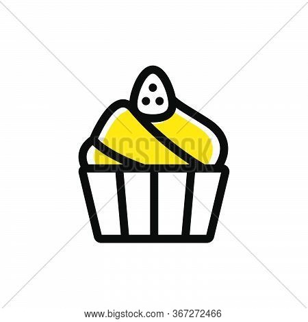 Flat Mbe Style Black Gold Sweet Dessert Drink Icon, Lovely Yellow Orange Beverage Ice Cream Item, Ad