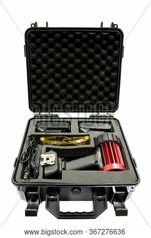 Handheld Led Uv Black Light Lamps Set Isolated On White Background. Magnetic Particle Inspection Equ