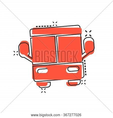Bus Icon In Comic Style. Coach Cartoon Vector Illustration On White Isolated Background. Autobus Veh