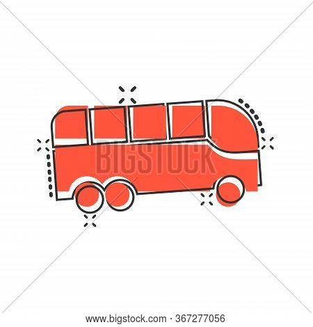 Bus Icon In Comic Style. Coach Cartoon Vector Illustration On White Isolated Background. Autobus Veh