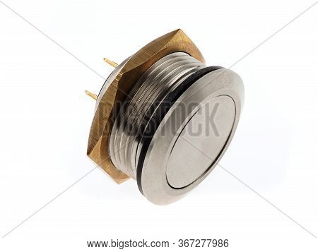 Weather And Vandal-proof Push Button, Isolated On White.