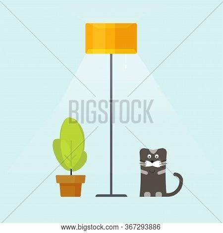 Floor Lamp Indoor Or Floorlamp Stand Home Lighting Vector Flat Style Isolated